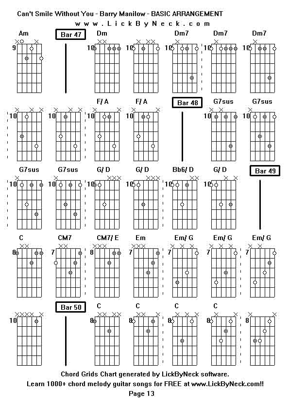 Chord Grids Chart of chord melody fingerstyle guitar song-Can't Smile Without You - Barry Manilow - BASIC ARRANGEMENT,generated by LickByNeck software.